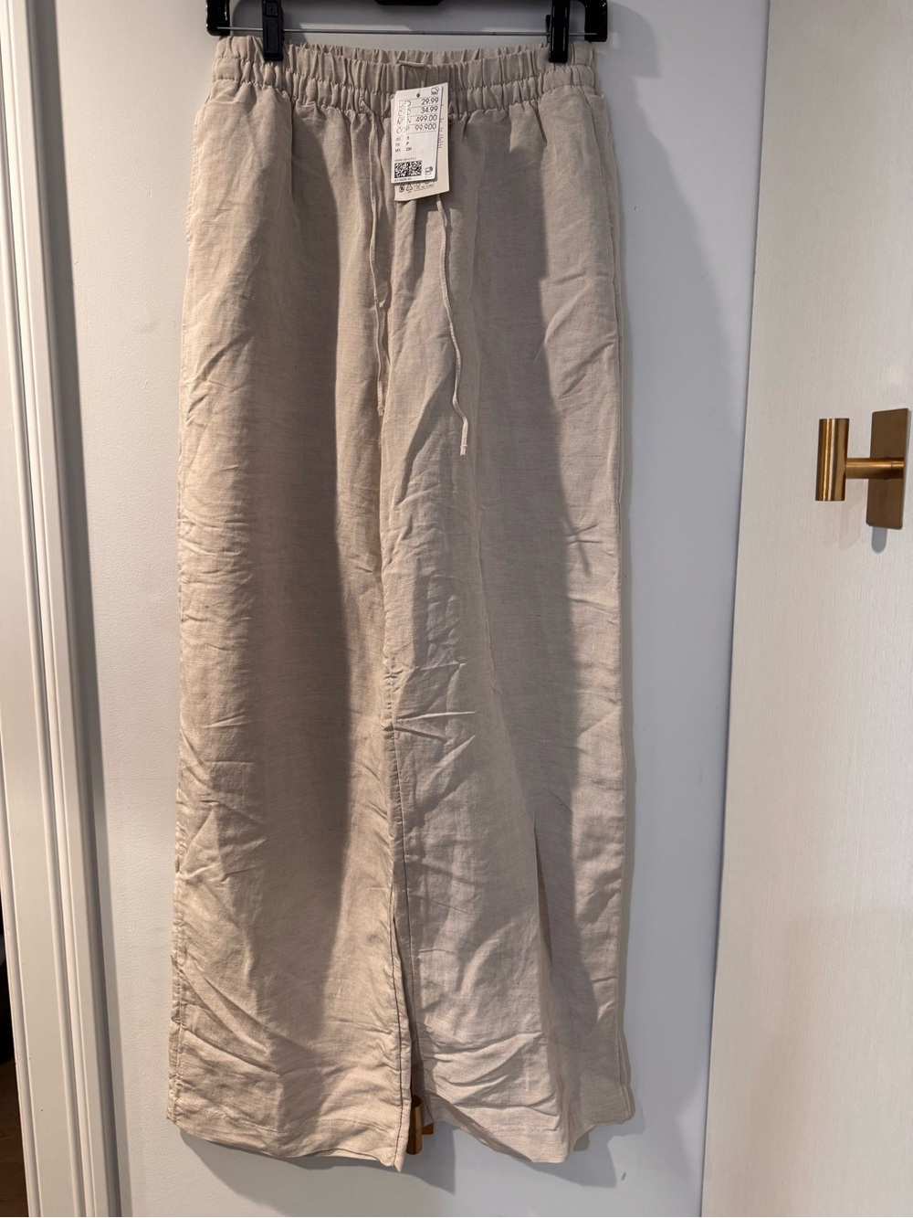 H&M Wide Leg Linen-Blend Pants in Light Beige